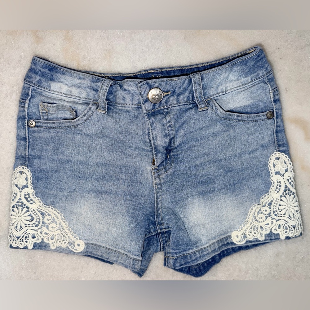 Denim Lace-Trim Girls Shorts Size 12 slim